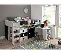 Lit mezzanine « Toledo 1 » pour enfant, 90 x 200 cm, avec bureau, finition brillante, couleur au choix