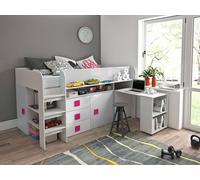 Lit mezzanine « Toledo 1 » pour enfant, 90 x 200 cm, avec bureau, finition brillante, couleur au choix