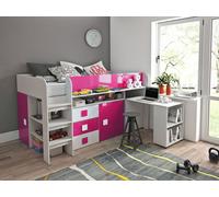 Lit mezzanine « Toledo 1 » pour enfant, 90 x 200 cm, avec bureau, finition brillante, couleur au choix