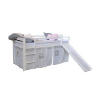 Homestyle4u Lit mezzanine 90x200 avec toboggan, matelas, pin massif, rideau étoiles gris