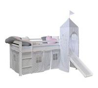 Lits superposé 90x200 cm avec Matelas Toboggan et Tour Lit mezzanine en Bois Pin Massif Rideau Étoilés Gris Sommier à lattes
