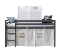 Lit mi-haut 90x200 gris sommier pin tunnel étoiles