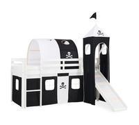 Lit mi-haut avec Tunnel Tour Toboggan Rideau Pirate Noir 90x200