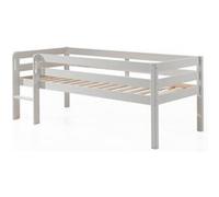Vipack - Lit de jeu 90x200 cm - pin massif laqué blanc, échelle, sommier à roulettes, étagère incluse
