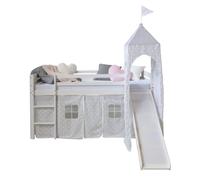 Lit mi-haut toboggan tour 90x200 sommier pin étoiles grises