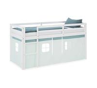 Homestyle4u Lit mi-hauteur 90x200 cm en pin massif avec rideau vert