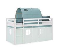 Homestyle4u Lit mi-hauteur 90x200 cm en pin massif avec tunnel et rideau vert