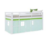 Lit mi-hauteur 90x200 cm pin rideau vert