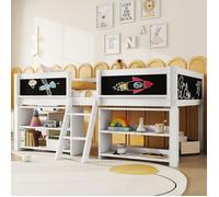 Lit Mi-hauteur 90x200cm - GUTENT - Blanc - Pin robuste - Rangement intégré - Sécurité enfant