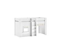 Lit Mi-Hauteur à Fenêtres 90x200cm en MDF Laqué Blanc avec Rideaux - EMRYS -