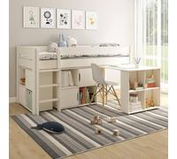 Lit Mi-hauteur Avec Bureau Et Rangements Pin Massif Arthur Blanc 90X200