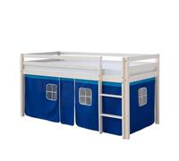 Lits superposés mezzanine Échelle Pin Massif Rideau Bleu 90x200