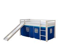 Homestyle4u Lit mi-hauteur 90x200 en pin avec rideau et toboggan bleu