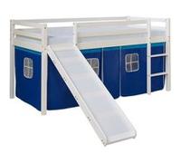 Lits superposé 90x200 cm avec Toboggan Sommier à lattes Lit mezzanine en Bois Pin Massif Rideau Bleu