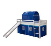 Hochbett Spielbett Kinderbett Rutsche Vorhang blau 90x200 Jugendbett Kiefer