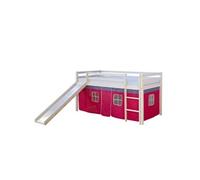 Lit mi-hauteur enfant - HOMESTYLE4U - 1466 - toboggan - rideau rouge - couchage 90x200