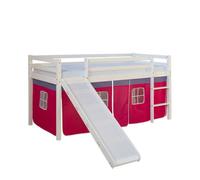Lit mi-hauteur avec rideaux rose et toboggan