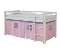 Homestyle4u Lit mi-hauteur HomeStyle4U 1456 Pin massif Échelle Rideau rose 90x200