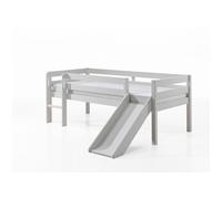Lit de jeu à couchette Vipack avec surface de couchage 90 x 200 cm, échelle, toboggan, sommier à lattes à roulettes et étagère suspendue inclus, en pin massif laqué blanc