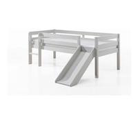 VIPACK Lit de jeu à couchette avec surface de couchage 90 x 200 cm, échelle, étagère, toboggan, sommier à lattes à roulettes et 2 tiroirs inclus, en pin et MDF laqué blanc