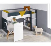 Lit Mi-hauteur Bureau & Commode Opus Blanc Et Bleu Nuit Opus 90X190