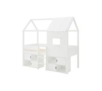 Lit mi-hauteur cabane 90 x 190 cm - Pin et MDF - Blanc - VALESKIA