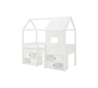 Lit mi-hauteur cabane 90 x 190 cm - Pin et MDF - Blanc - VALESKIA