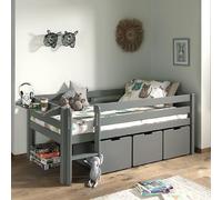 Lit mi-hauteur échelle + 3 tiroirs + étagère 90x200 cm gris - PINO