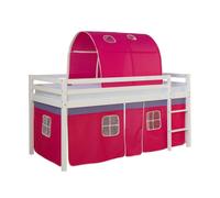 Homestyle4u – Lit mezzanine en pin massif avec échelle, tunnel et rideau 90x200