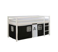 Lits superposés mezzanine Échelle Pin Massif Rideau Pirate Noir 90x200
