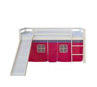 Lit mi-hauteur enfant - HOMESTYLE4U - 1466 - toboggan - rideau rouge - couchage 90x200