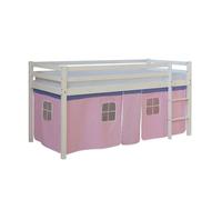 Homestyle4u Lit mi-hauteur HomeStyle4U 1456 Pin massif Échelle Rideau rose 90x200