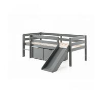 Vipack Lit mi-hauteur 90x200 cm avec toboggan, échelle, sommier à lattes et 2 tiroirs gris