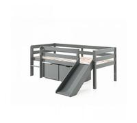 Lit Mi-Hauteur Gris + Toboggan Et 2 Tiroirs De Rangement