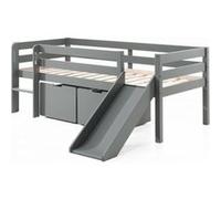 Vipack Lit mi-hauteur 90x200 cm avec toboggan, échelle, sommier à lattes et 2 tiroirs gris