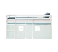 Lit superposé 90x200 cm avec Matelas Lit mezzanine en Bois Pin Massif Rideau Vert Sommier à lattes
