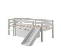 Lit mi-hauteur Pino avec toboggan + 2 tiroirs 90x200 cm - Vipack - Bois de pin massif - Gris