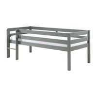 VIPACK Lit de jeu à couchette avec surface de couchage 90 x 200 cm, échelle et sommier à lattes à roulettes inclus, pin massif laqué gris