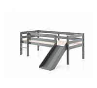 VIPACK Lit de jeu à couchette avec surface de couchage 90 x 200 cm, échelle, toboggan et sommier à lattes à roulettes inclus, en pin massif laqué gris