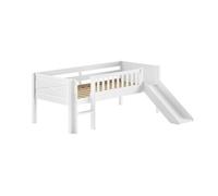 Lit mi-hauteur - Scott - Blanc - Échelle - Toboggan - Bois et MDF