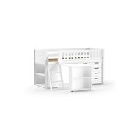 Lit Mi-Hauteur Scott Bureau Bibliothèque Commode Blanc