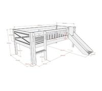 Vipack Lit mi-hauteur Scott enfant échelle et toboggan 2 tiroirs Blanc