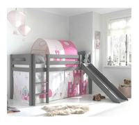 Lit Mi-Hauteur - Vipack - Pino - Toboggan - Sommier Inclus - Housse Princesse - Gris