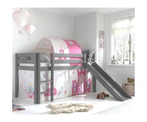 Lit Mi-Hauteur - Vipack - Pino - Toboggan - Sommier Inclus - Housse Princesse - Gris