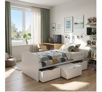Lit MIA 90x190 + 1 sommier + 2 tiroirs + 1 coffre table basse / Blanc