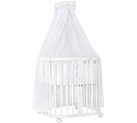 Lit mobile pour bébé en bois 7en1 avec matelas, évolutif,tissus blancs,bois blanc