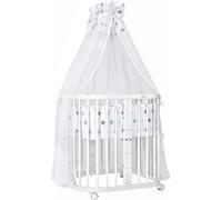 Lit mobile pour bébé en bois 7en1 avec matelas, évolutif,tissus étoiles bleus,bois blanc
