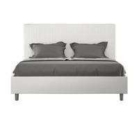 Lit moderne 140x190 cm avec tête de lit rayures verticales matelassé simili cuir blanc Bazen Avec sommier et sans coffre