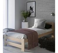 Lit en bois 100x200 cm - Sommier à lattes inclus - Pin massif - Style scandinave - Avec tête de lit moyenne - Bois naturel