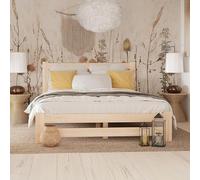 lit moderne en pin massif, 160 x 200 cm, sommier à lattes, confortable, durable, style scandinave, bohème, maison de campagne, tête de lit haute